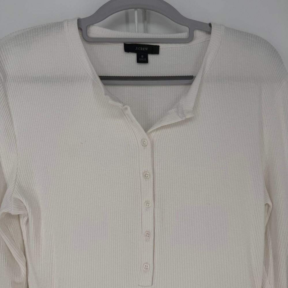 J.Crew Henley Top Womens Small Ivory Ribbed Long Sleeve Re-Imagined Basic - Picture 2 of 8